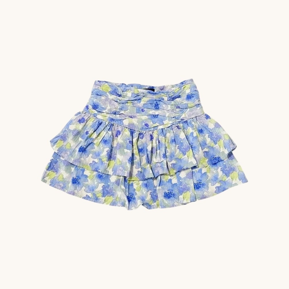 Blue Floral Tiered Ruffle Mini Skirt SMALL Coastal Cowgirl Summer Festival